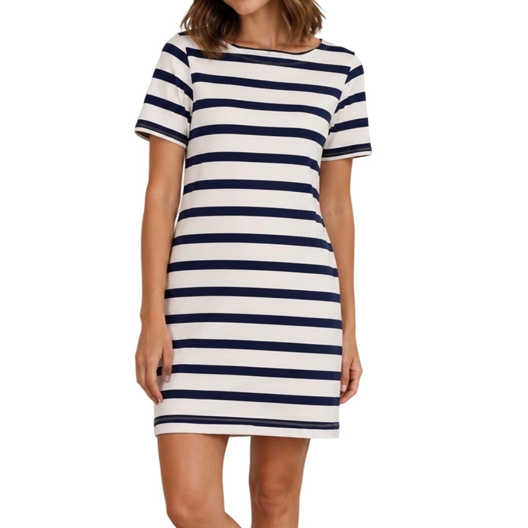 H&M Women Navy White Striped Cotton Short Sleeve T-Shirt Mini Dress Size Xs